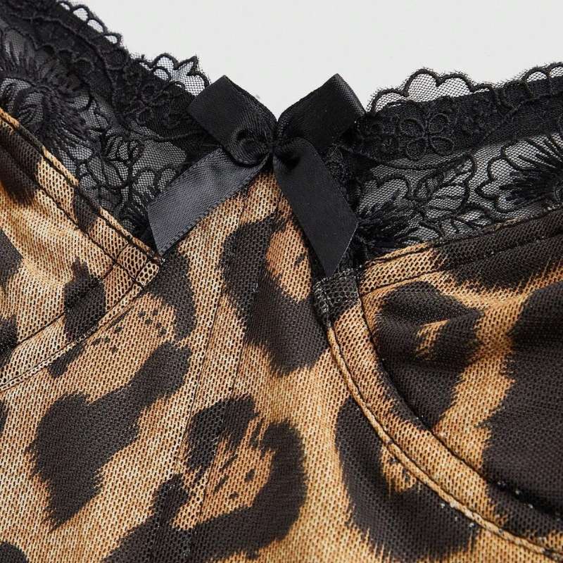 Sexy Leopard Print Underwear Set Women's Lingerie Bodysuit Wild Animal Print Teddy Romper for Women Date Night