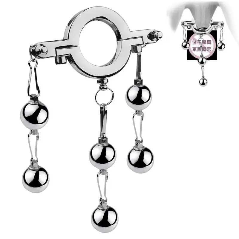 Stainless Steel Cock Ring Weighted Balls SM Toy Locking Penis Ring for Men Adult Sex Toys Male Enhancement Exercise Gear