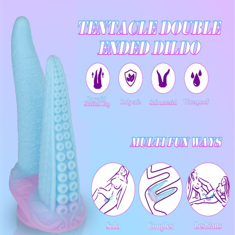 Extra Long Double Headed Dildo with Strong Suction Base Octopus Tentacle Design Flexible Silicone Sex Toy for Adventurous Couples
