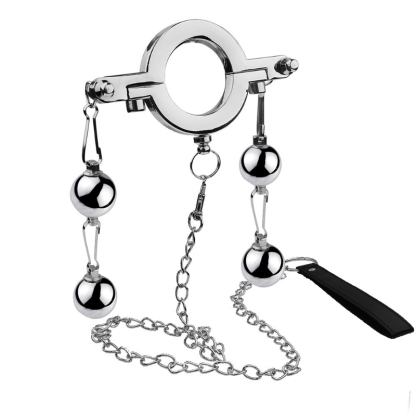 Stainless Steel Cock Ring Weighted Balls SM Toy Locking Penis Ring for Men Adult Sex Toys Male Enhancement Exercise Gear-Crimson Secret
