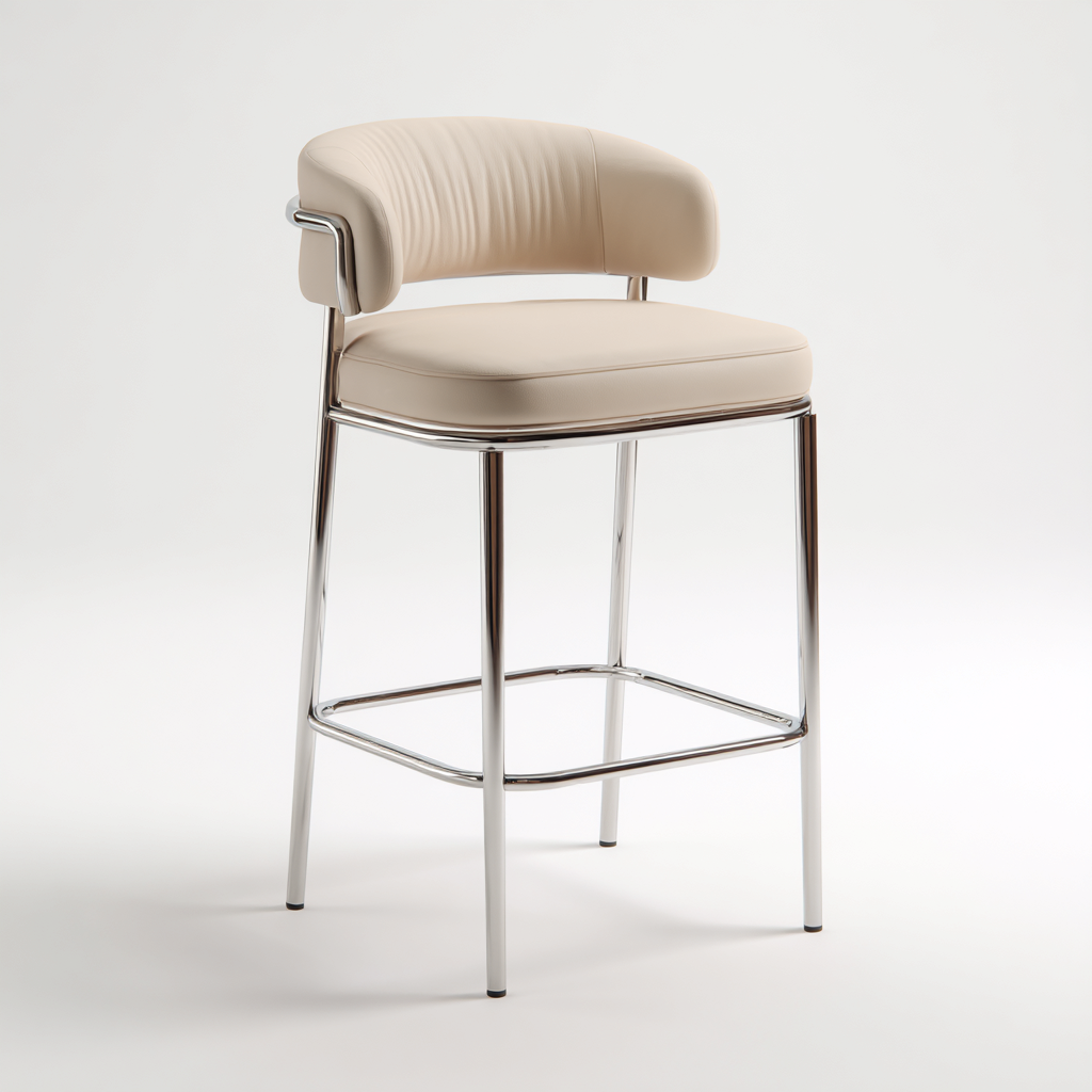 Tabouret de bar métal et simili cuir 45x45x95 cm - beige - pour salle à manger - design moderne-Interiorvo