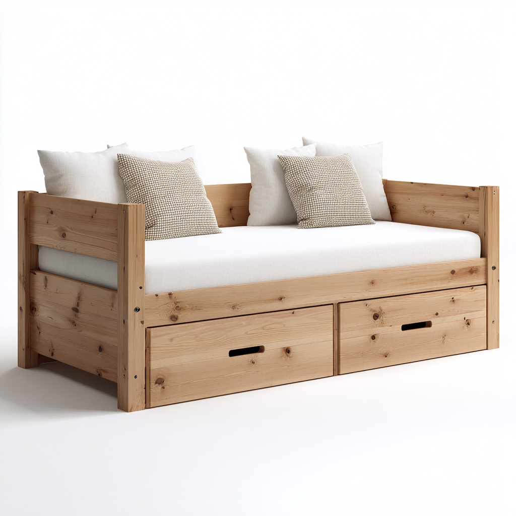 Canapé-lit - bois massif - 200x95x90 cm - bois naturel - pour chambre - design moderne-Interiorvo