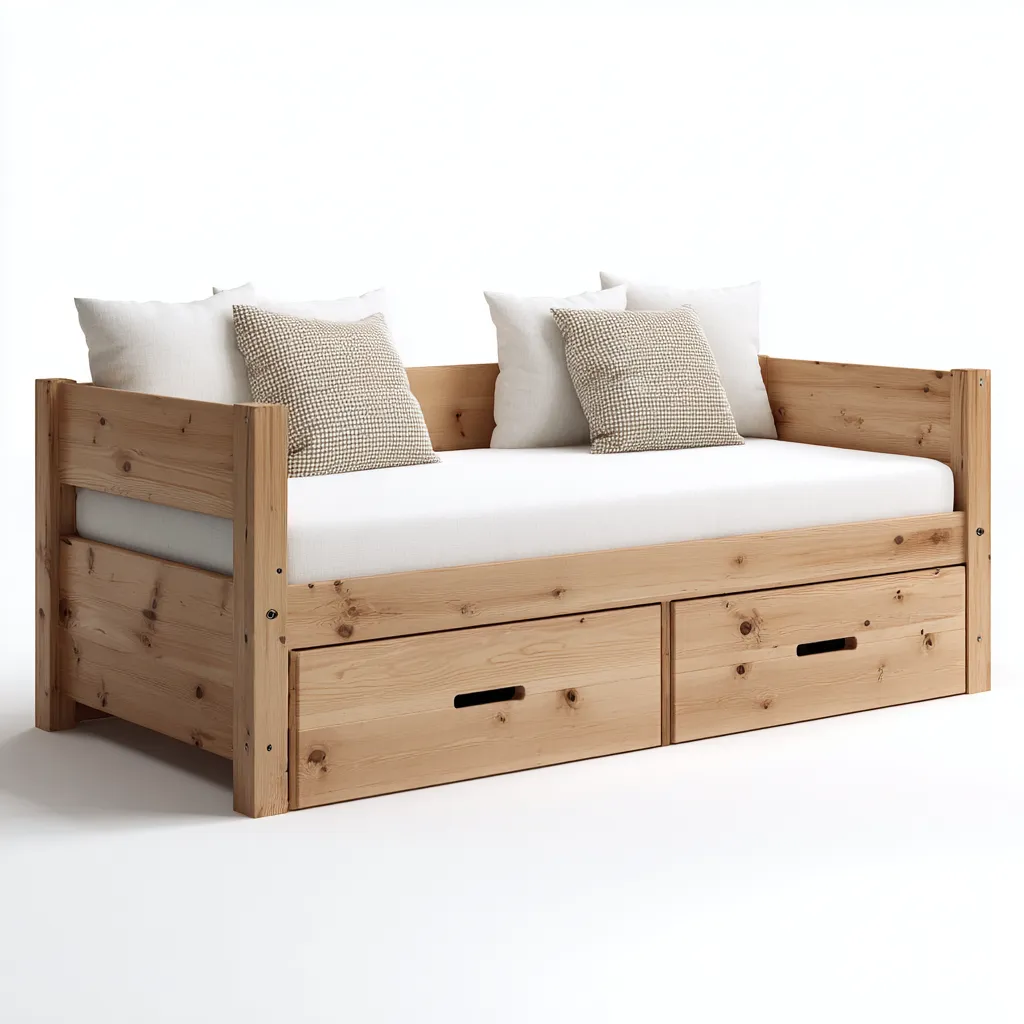 Canapé-lit - bois massif - 200x95x90 cm - bois naturel - pour chambre - design moderne-Interiorvo