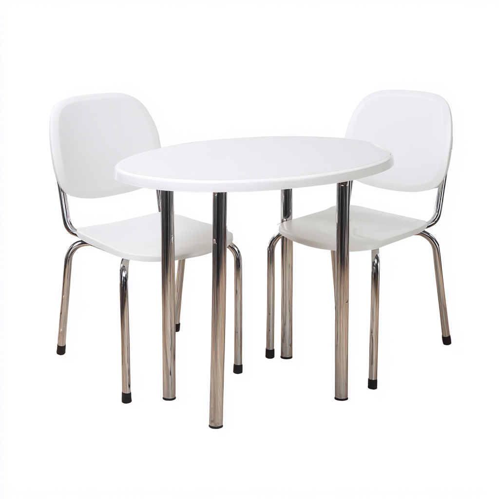 Ensemble table et chaises - plastique - métal - 90x60x75 cm - blanc - argent - pour salle à manger - design moderne-Interiorvo