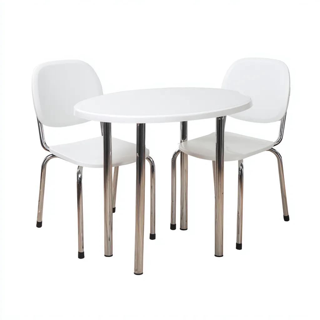 Ensemble table et chaises - plastique - métal - 90x60x75 cm - blanc - argent - pour salle à manger - design moderne-Interiorvo