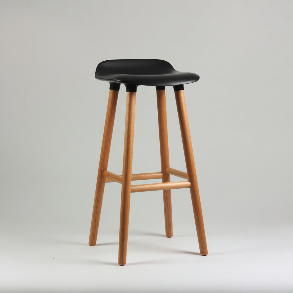 Tabouret de bar - plastique - bois - 35x35x75 cm - noir - bois naturel - pour salle à manger - design moderne-Interiorvo