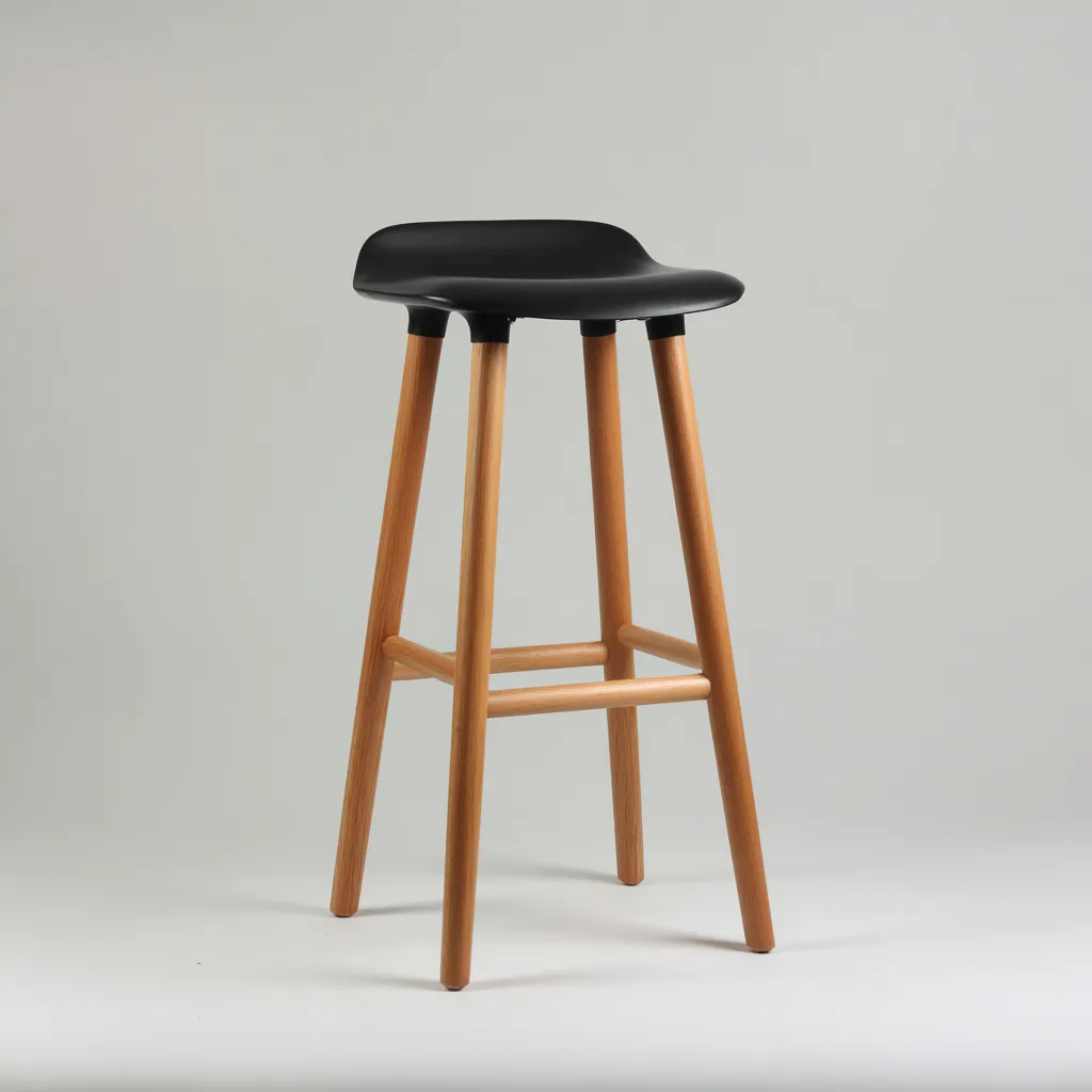 Tabouret de bar - plastique - bois - 35x35x75 cm - noir - bois naturel - pour salle à manger - design moderne-Interiorvo