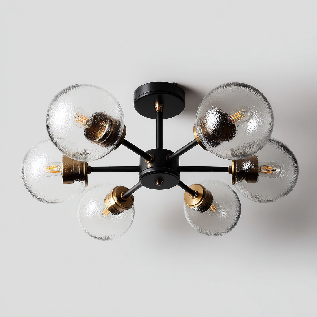 Plafonnier - métal - verre - 42x42 cm - noir - or - translucide - pour salon - design moderne-Interiorvo