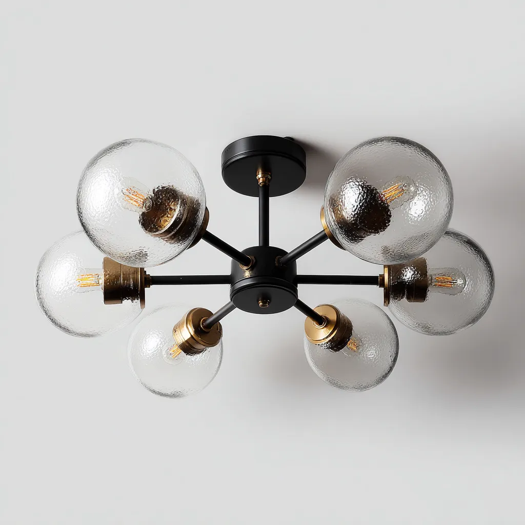 Plafonnier - métal - verre - 42x42 cm - noir - or - translucide - pour salon - design moderne-Interiorvo