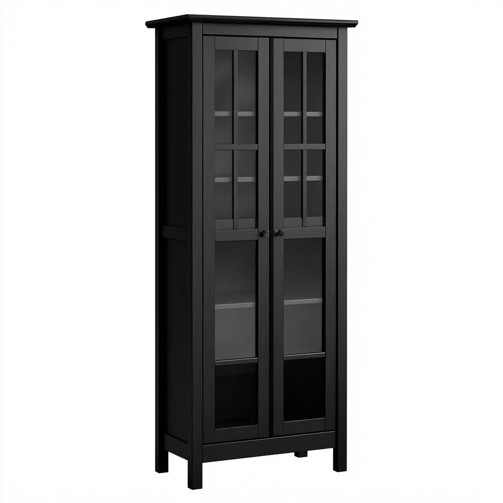 Vitrine - bois - verre - 80x40x185 cm - noir - adapté à la cuisine - design classique-Interiorvo