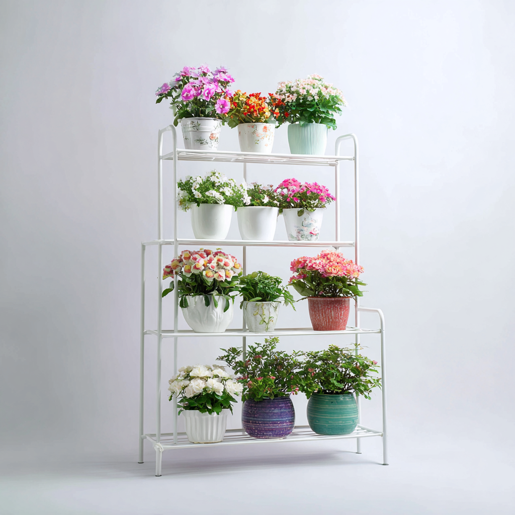 Pots et supports de plantes métal 90x30x110 cm blanc adapté au jardin design moderne-Interiorvo