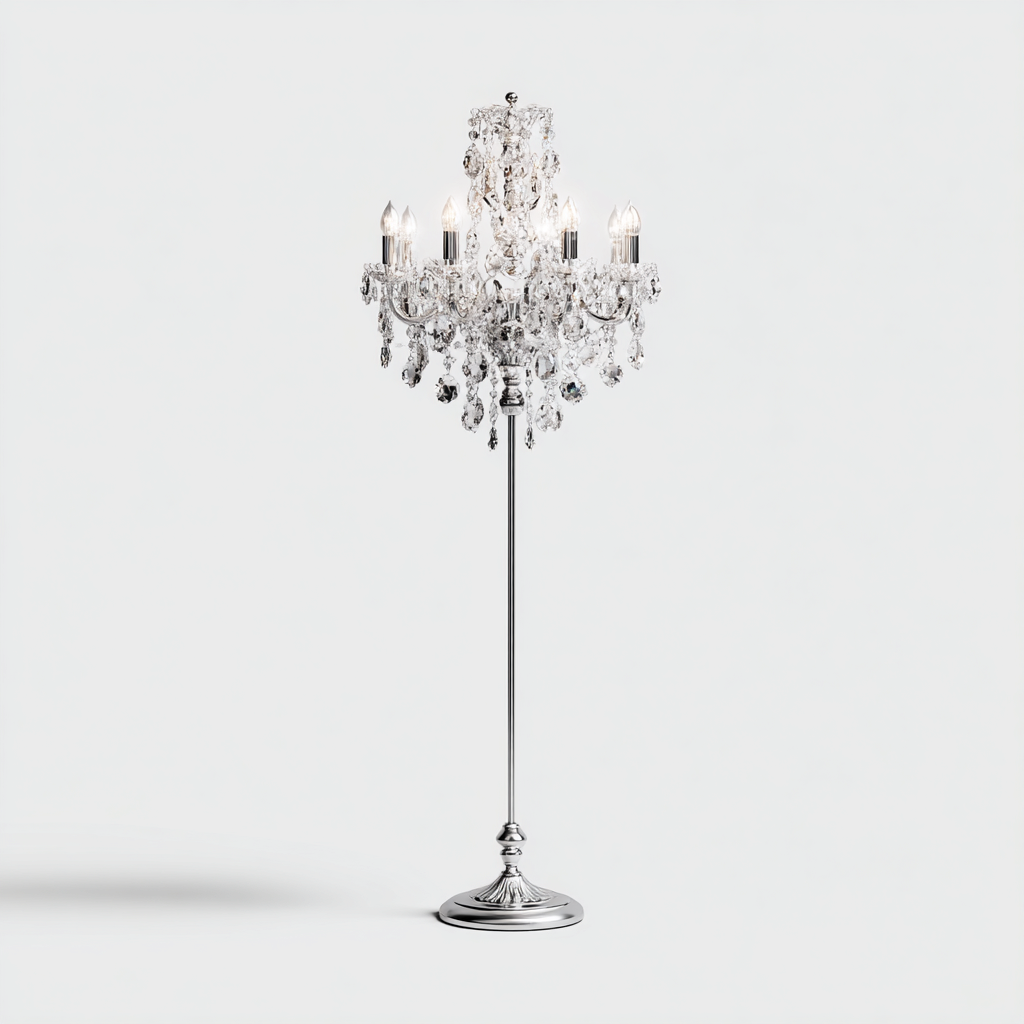 Lampadaire - métal - cristal - 40x40x170 cm - chrome - translucide - pour salon - design classique-Interiorvo