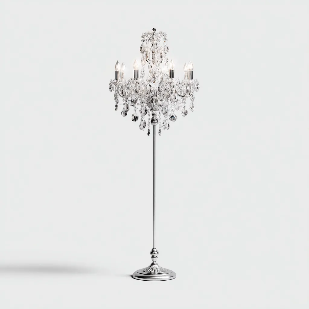 Lampadaire - métal - cristal - 40x40x170 cm - chrome - translucide - pour salon - design classique-Interiorvo