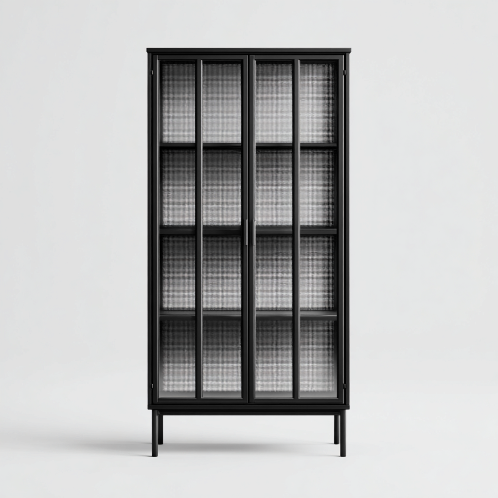 Vitrine - métal - verre - 90x40x180 cm - noir - adapté à la cuisine - design moderne-Interiorvo