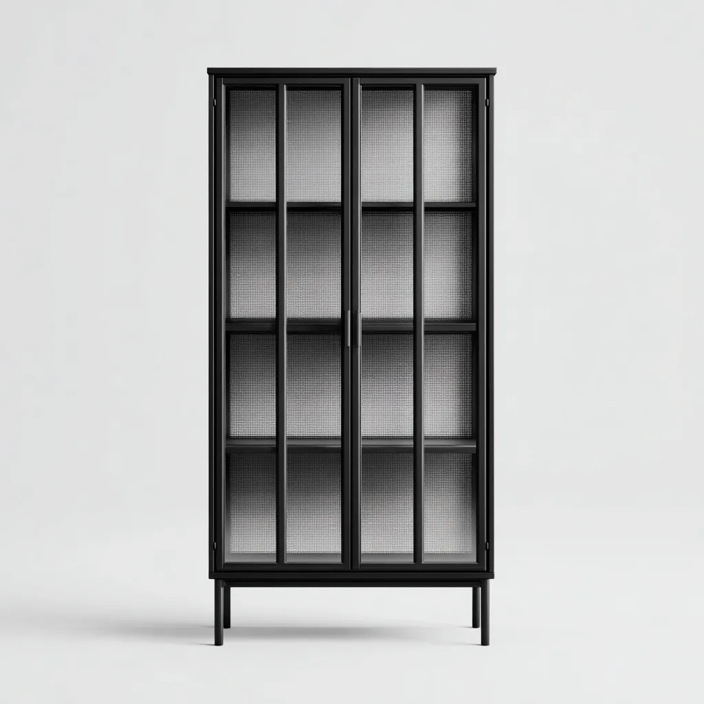 Vitrine - métal - verre - 90x40x180 cm - noir - adapté à la cuisine - design moderne-Interiorvo