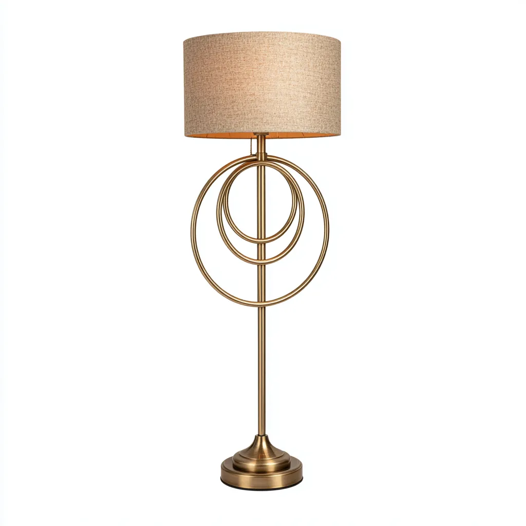 Lampadaire - métal - tissu - 32x32x165 cm - doré - beige - pour salon - design moderne-Interiorvo