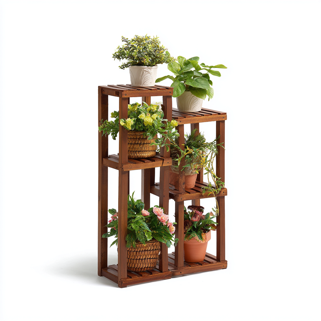 Pots et supports de plantes - bois 70x30x100 cm - brun - adapté au jardin extérieur - style rustique décoratif-Interiorvo