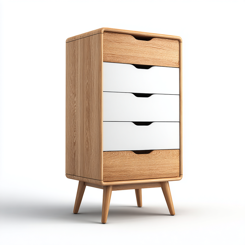 Commode - bois - 55x40x120 cm - blanc - bois naturel - salon - design scandinave-Interiorvo