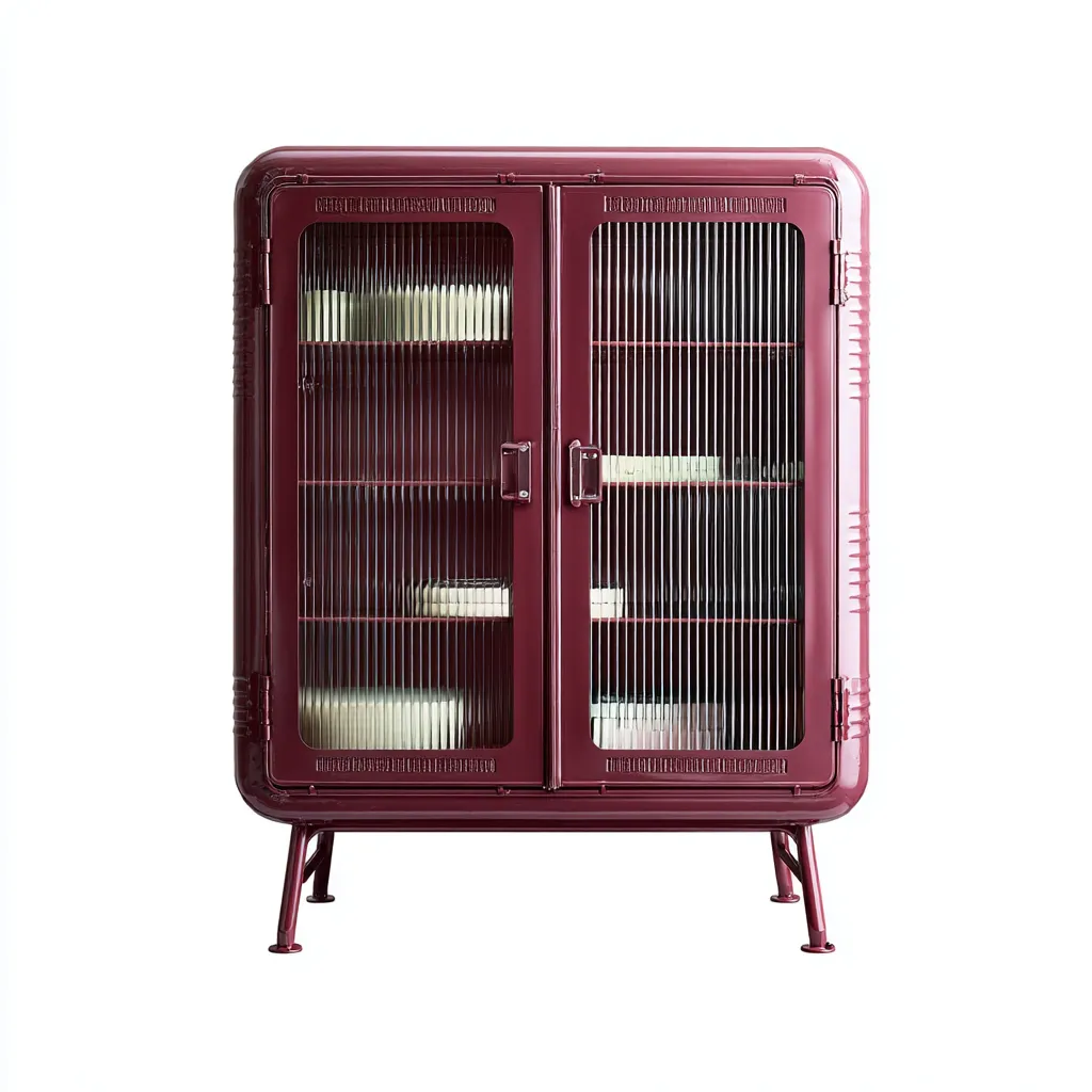 Vitrine métal - verre 90x38x140 cm bordeaux adapté à la cuisine design industriel-Interiorvo