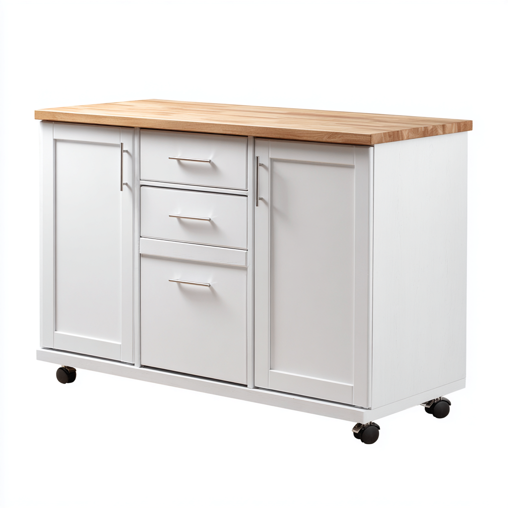 Îlot de cuisine - bois - métal - 120x50x90 cm - blanc - naturel - adapté à la cuisine - design moderne-Interiorvo