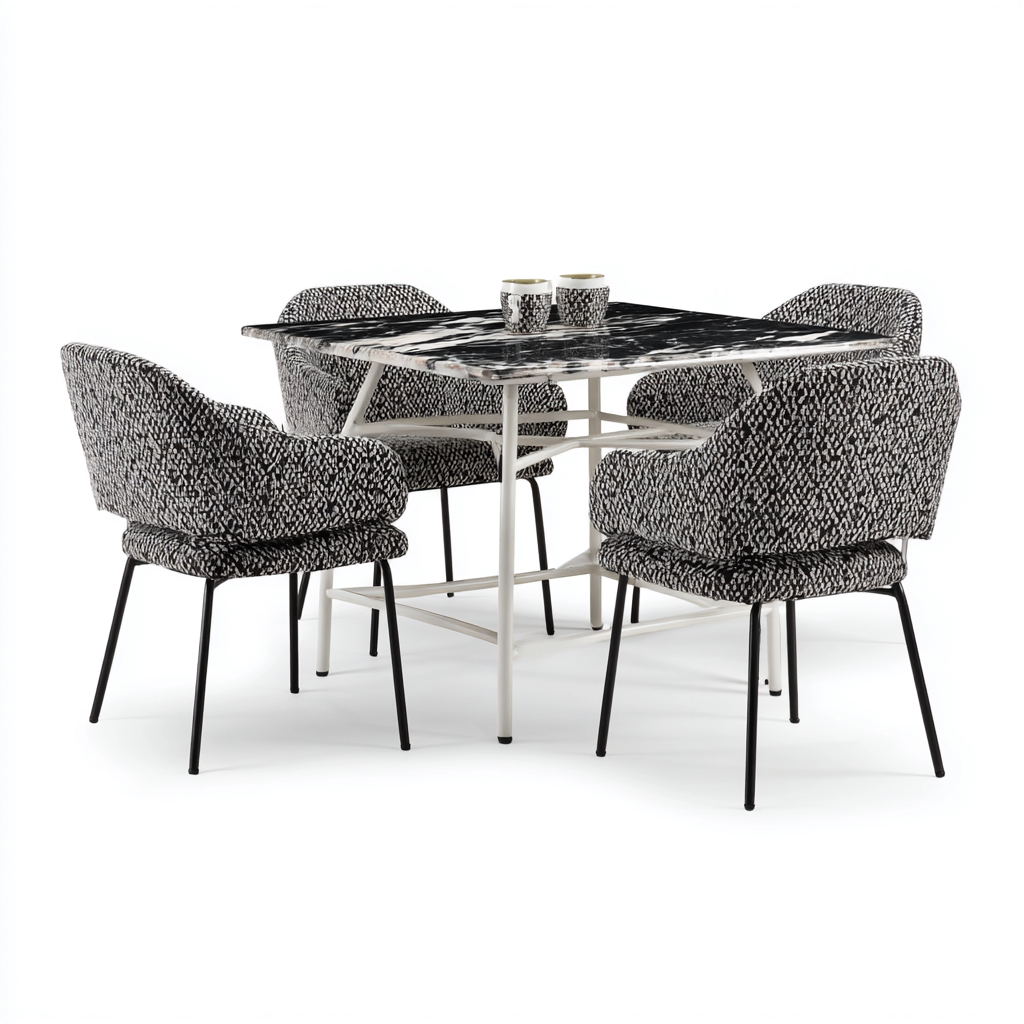 Ensemble table et chaises noir et blanc 120x120x75 cm - pour salle à manger - style moderne contemporain-Interiorvo