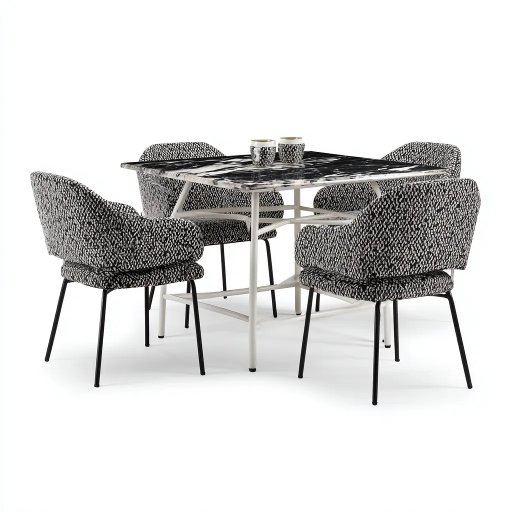 Ensemble table et chaises noir et blanc 120x120x75 cm - pour salle à manger - style moderne contemporain-Interiorvo