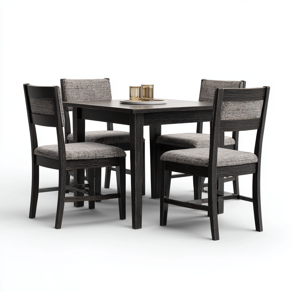 Ensemble table et chaises bois massif 120x80x75 cm - noir - gris - pour salle à manger - style moderne classique-Interiorvo