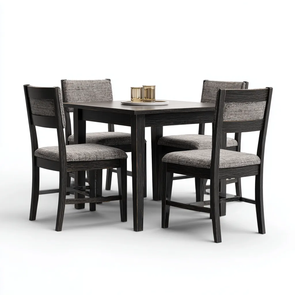 Ensemble table et chaises bois massif 120x80x75 cm - noir - gris - pour salle à manger - style moderne classique-Interiorvo