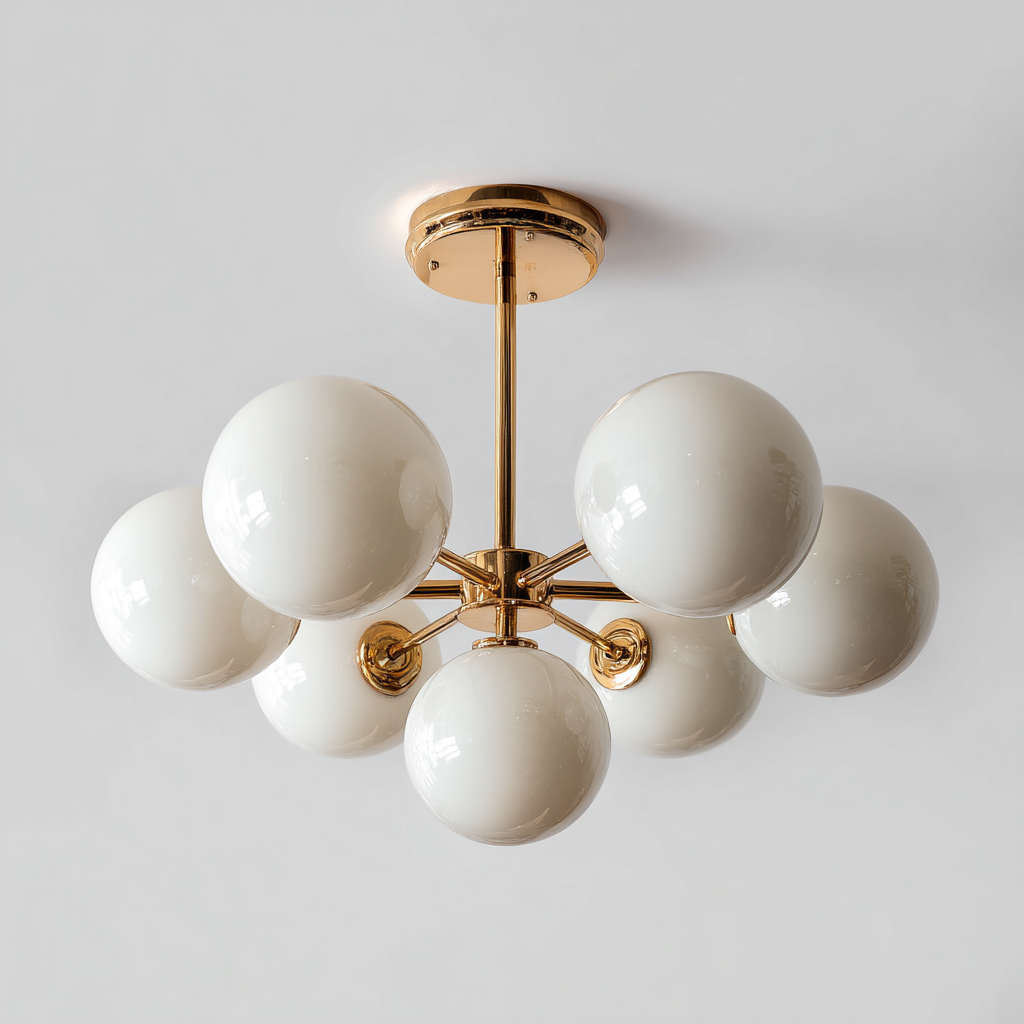 Plafonnier métal et verre 58x58 cm - blanc - or - pour salon - style moderne élégant-Interiorvo