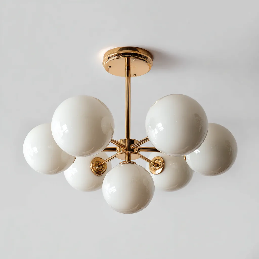 Plafonnier métal et verre 58x58 cm - blanc - or - pour salon - style moderne élégant-Interiorvo