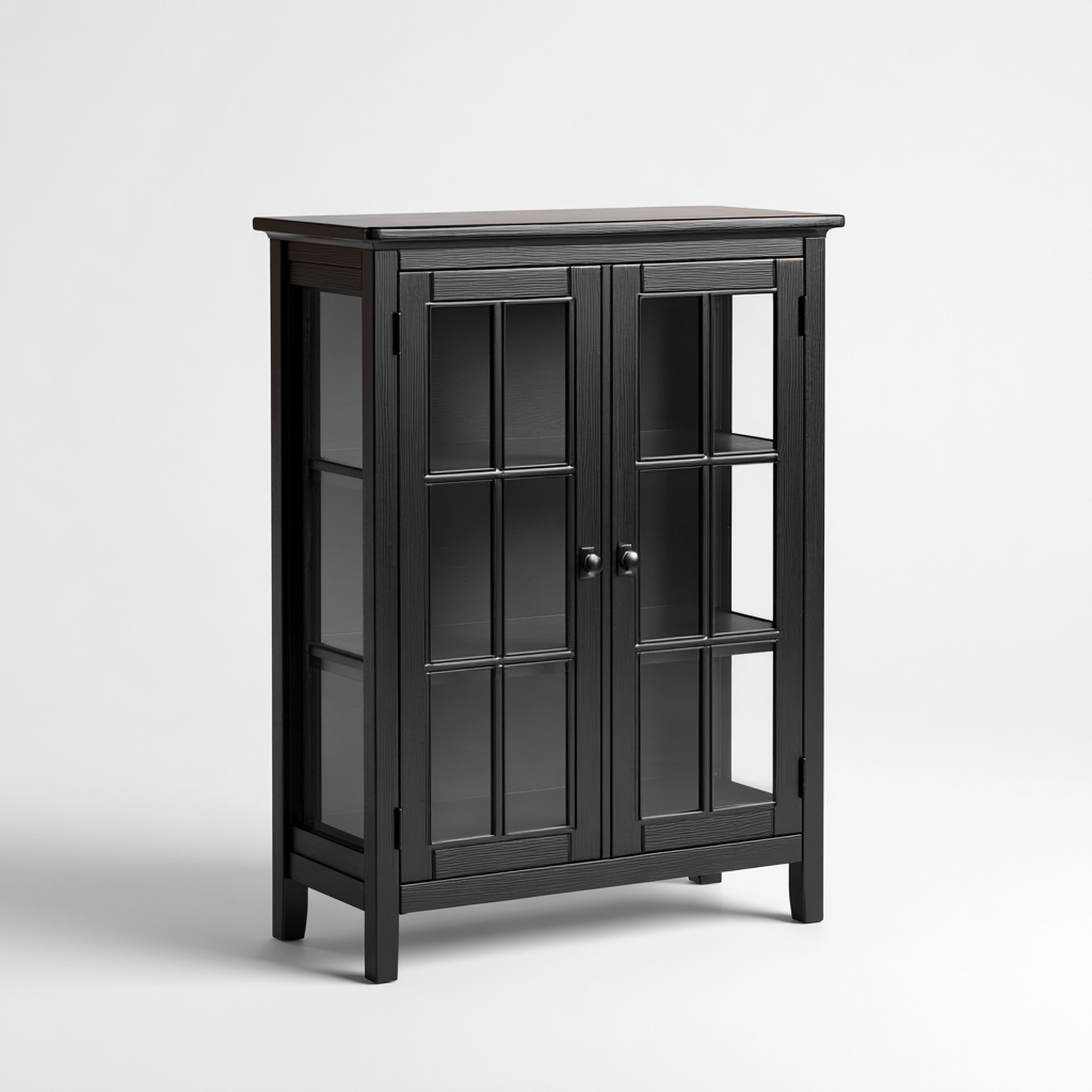 Vitrine bois - verre 80x35x120 cm noir adapté à la cuisine design classique-Interiorvo