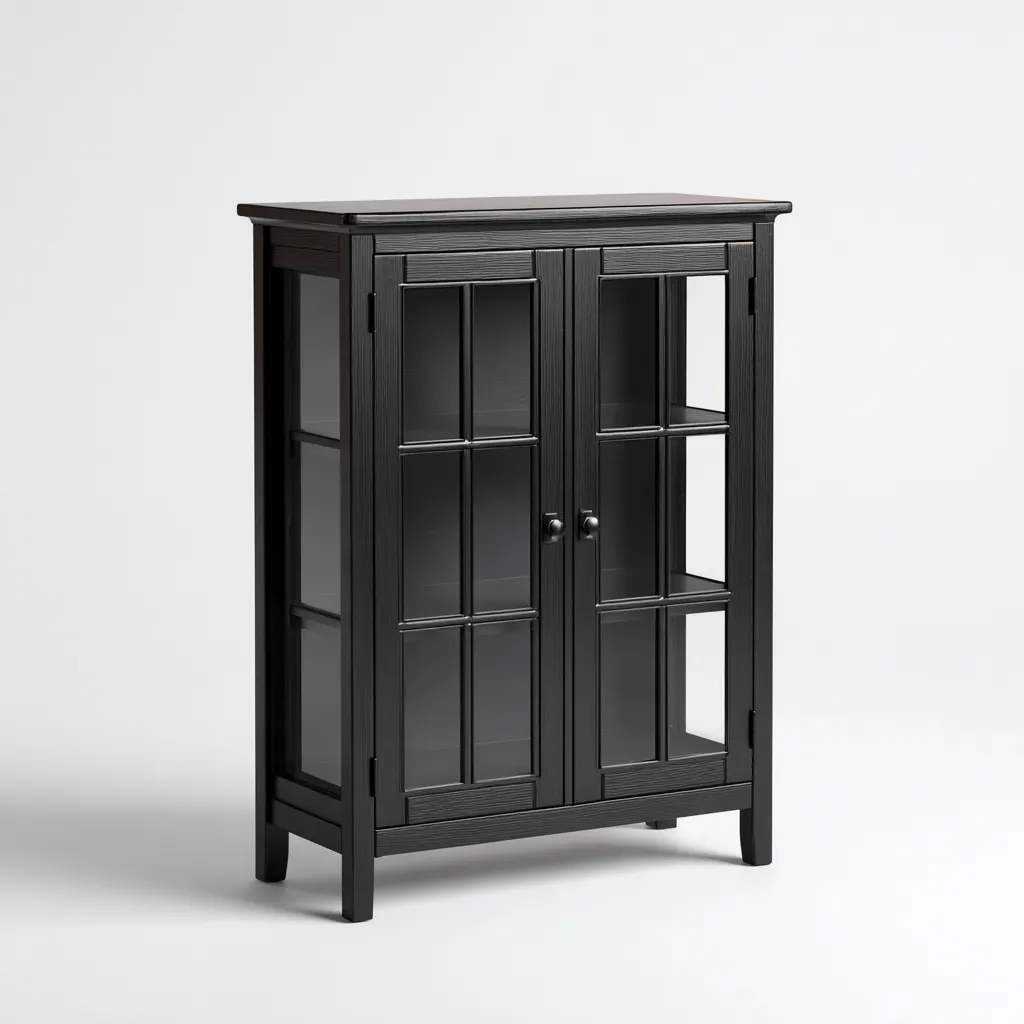 Vitrine bois - verre 80x35x120 cm noir adapté à la cuisine design classique-Interiorvo