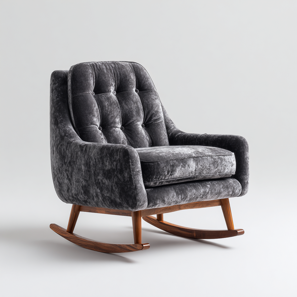 Fauteuil à bascule velours 78x80x98 cm gris foncé adapté au salon design contemporain-Interiorvo