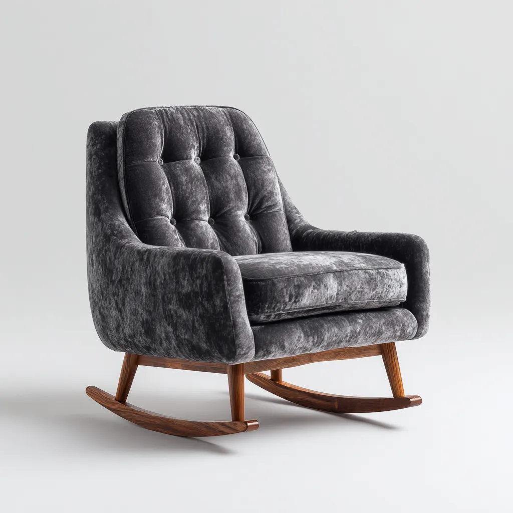 Fauteuil à bascule velours 78x80x98 cm gris foncé adapté au salon design contemporain-Interiorvo