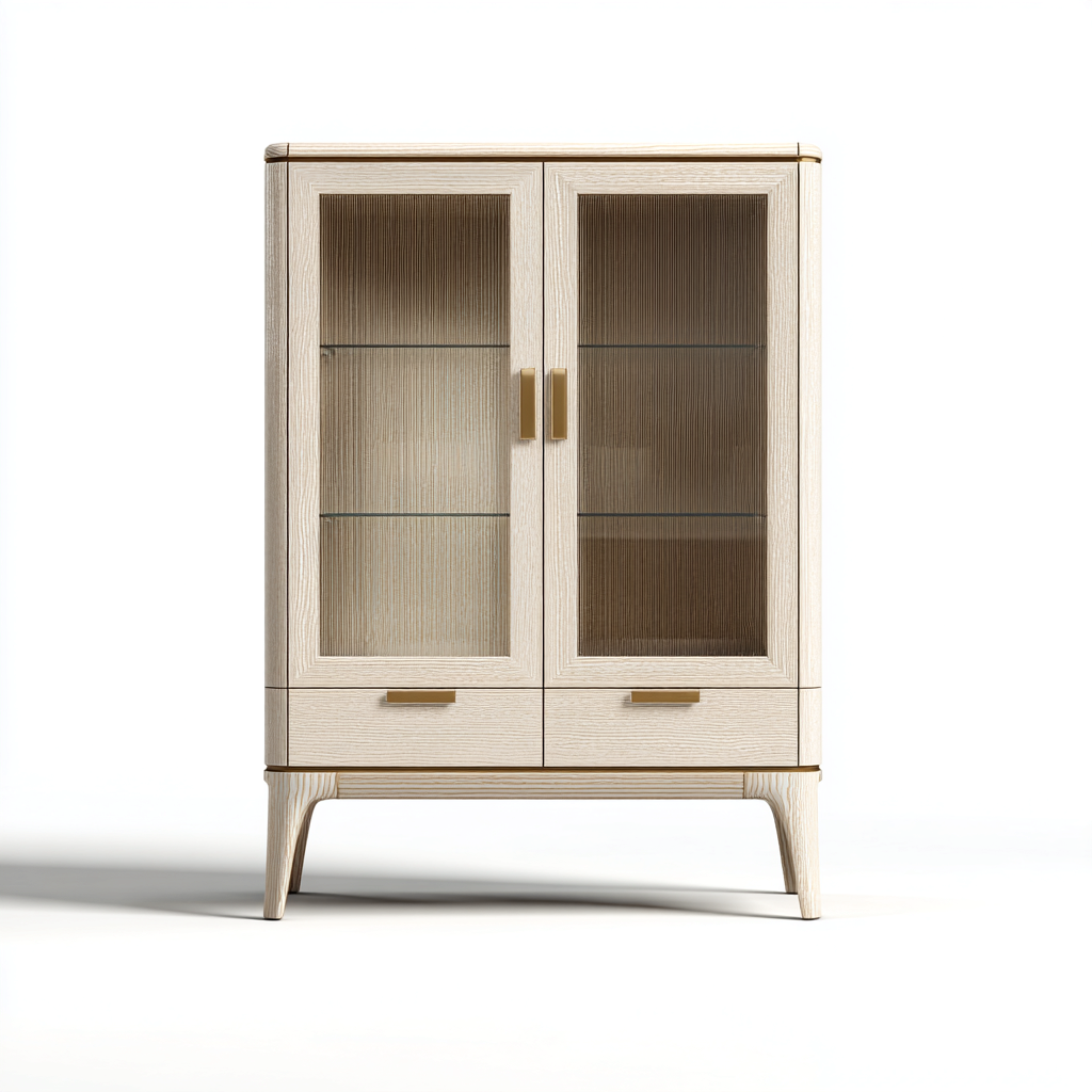 Vitrine - bois - verre - 80x40x130 cm - beige - adapté à la cuisine - design moderne-Interiorvo
