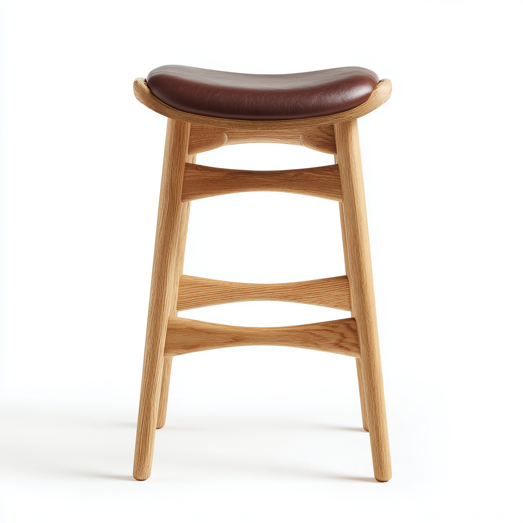 Tabouret de bar - bois - cuir - 42x32x70 cm - brun - bois naturel - pour salle à manger - design moderne-Interiorvo