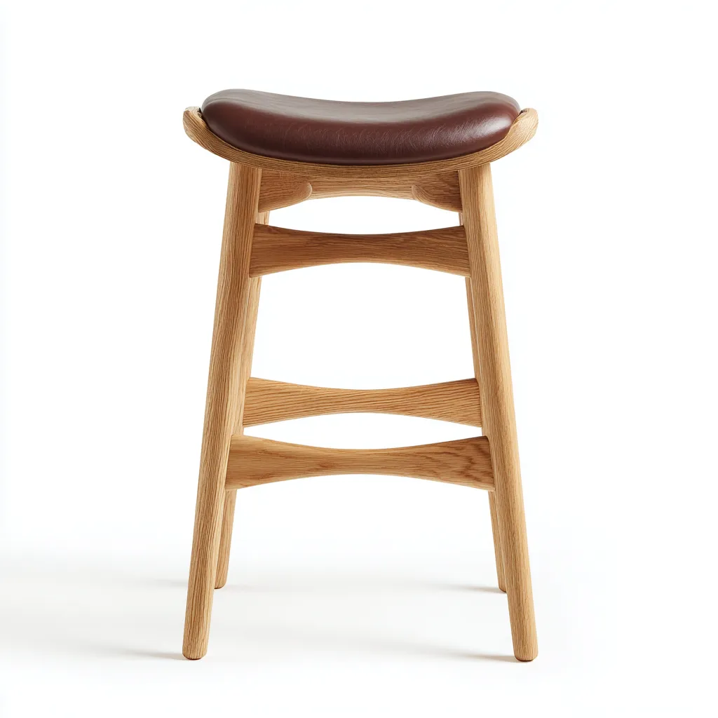 Tabouret de bar - bois - cuir - 42x32x70 cm - brun - bois naturel - pour salle à manger - design moderne-Interiorvo
