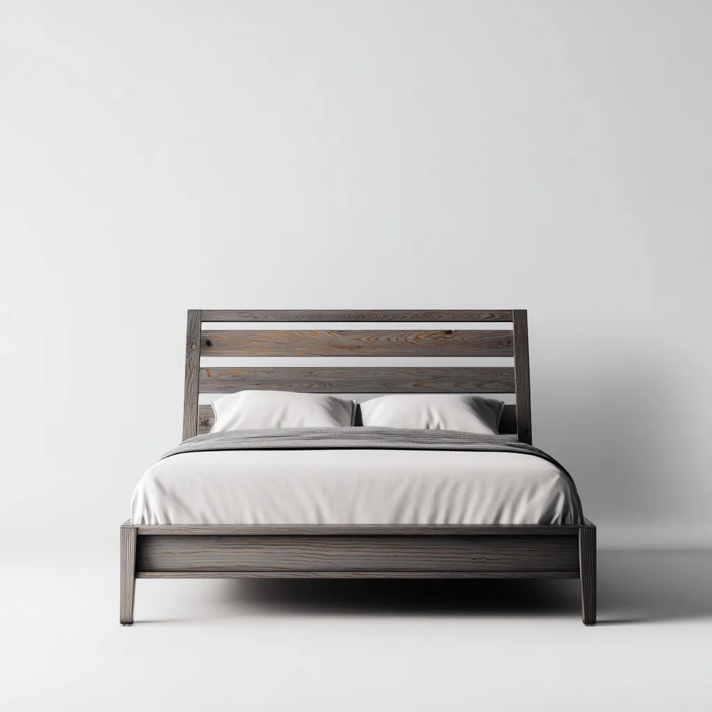 Lit double - bois - 210x165x95 cm - gris foncé - pour chambre - design moderne-Interiorvo