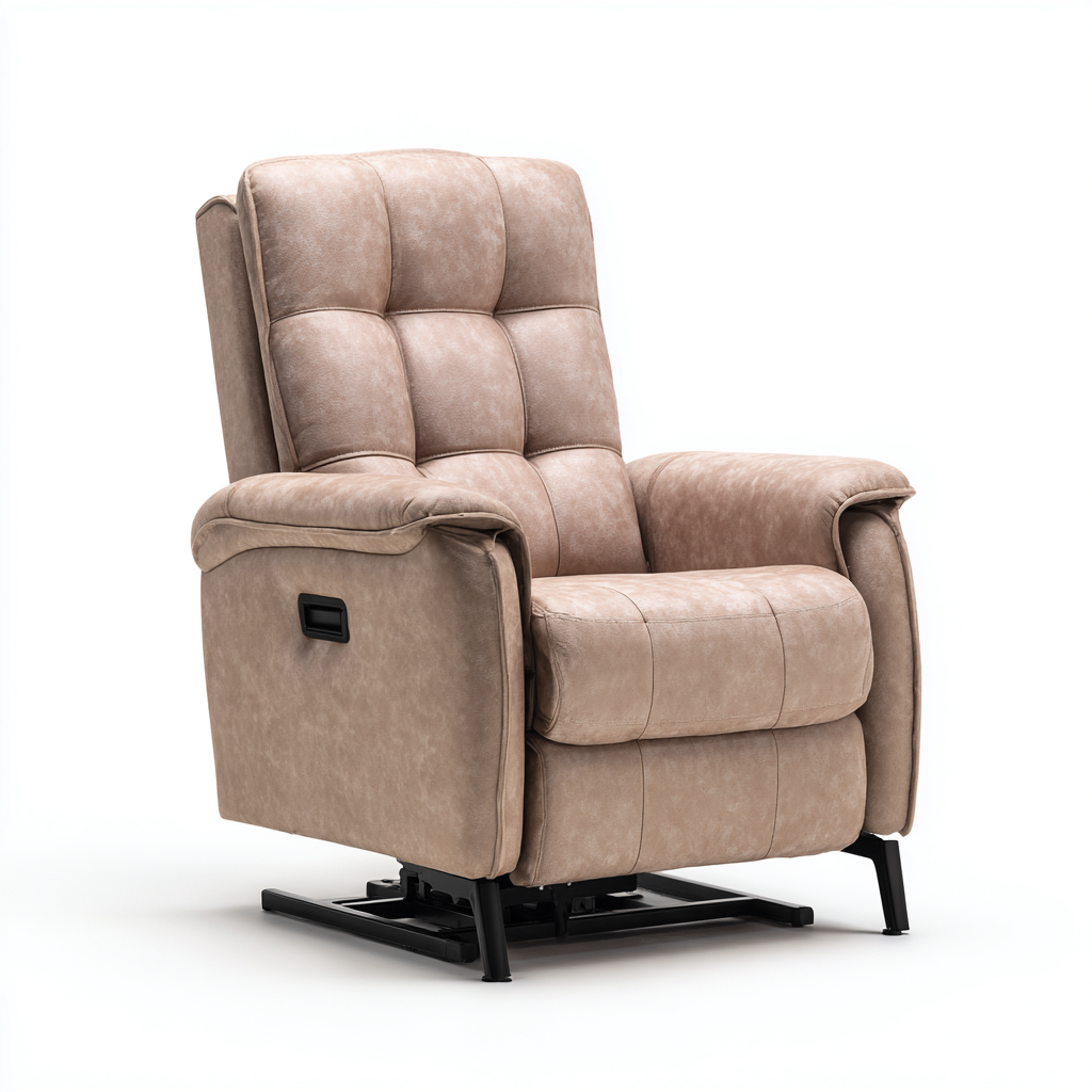 Fauteuil relax similicuir 92x90x108 cm beige adapté au salon style classique-Interiorvo