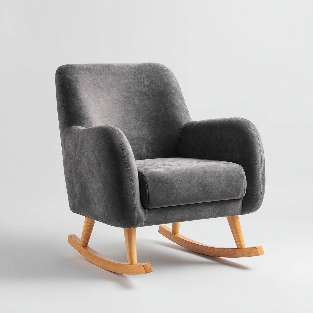 Fauteuil à bascule - bois - velours - 95x70x90 cm - gris - bois naturel - salon - design moderne-Interiorvo