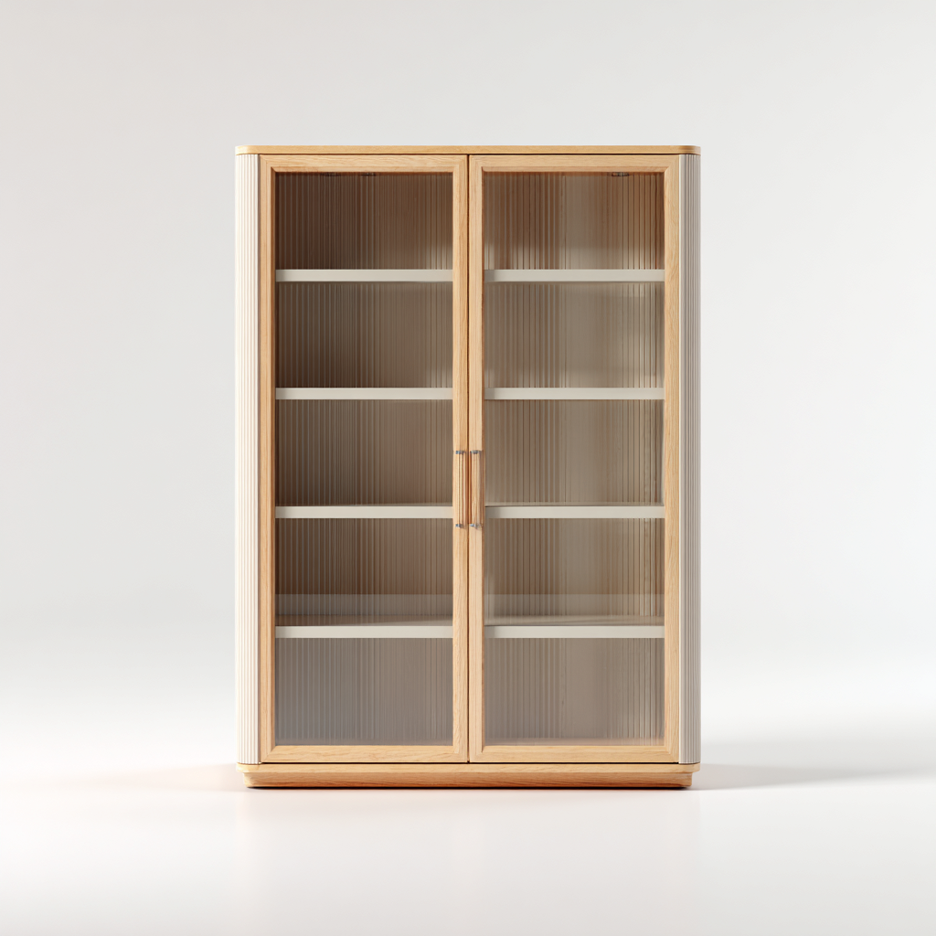 Vitrine bois - verre 100x40x150 cm bois clair adapté à la cuisine design moderne-Interiorvo