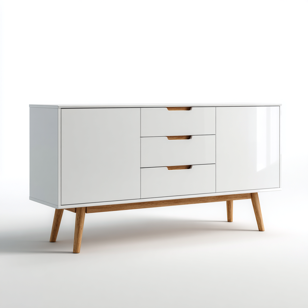 Commode bois laqué 150x40x75 cm blanc adapté au salon style moderne-Interiorvo