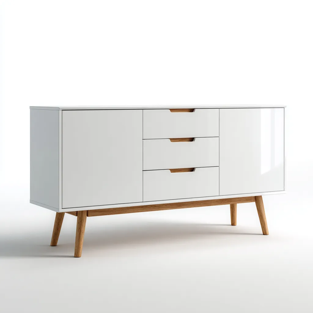 Commode bois laqué 150x40x75 cm blanc adapté au salon style moderne-Interiorvo