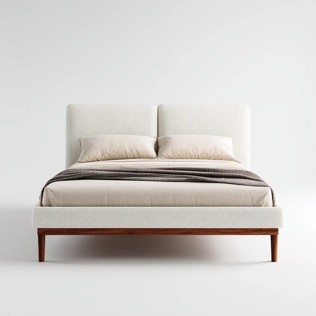 Lit double - bois massif et tissu - 208x168x108 cm - noyer - blanc - pour chambre - design moderne-Interiorvo