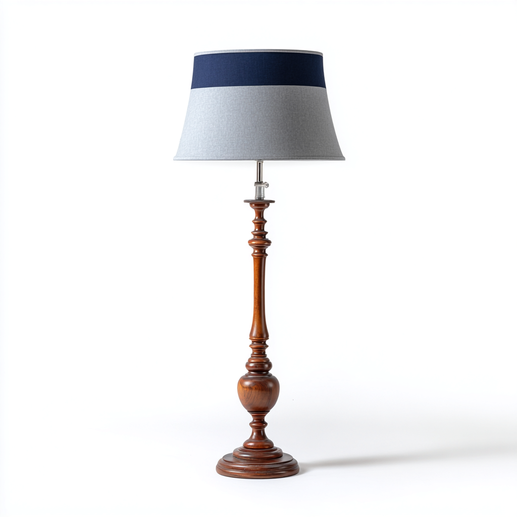 Lampadaire tissu et bois 32x32x164 cm - bleu foncé - gris clair - marron - pour salon - style classique élégant-Interiorvo
