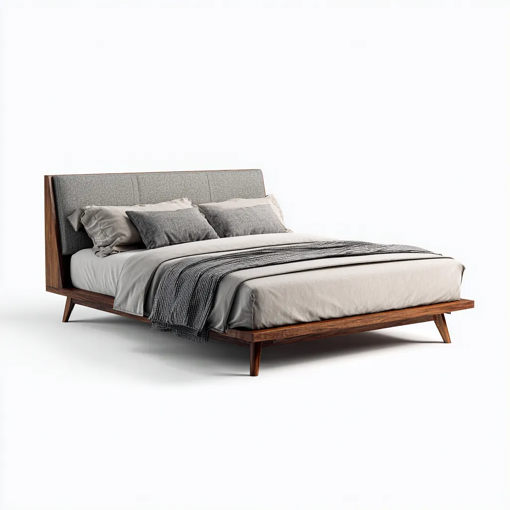 Lit double - bois et tissu - 210x165x95 cm - brun - gris - pour chambre - design moderne-Interiorvo