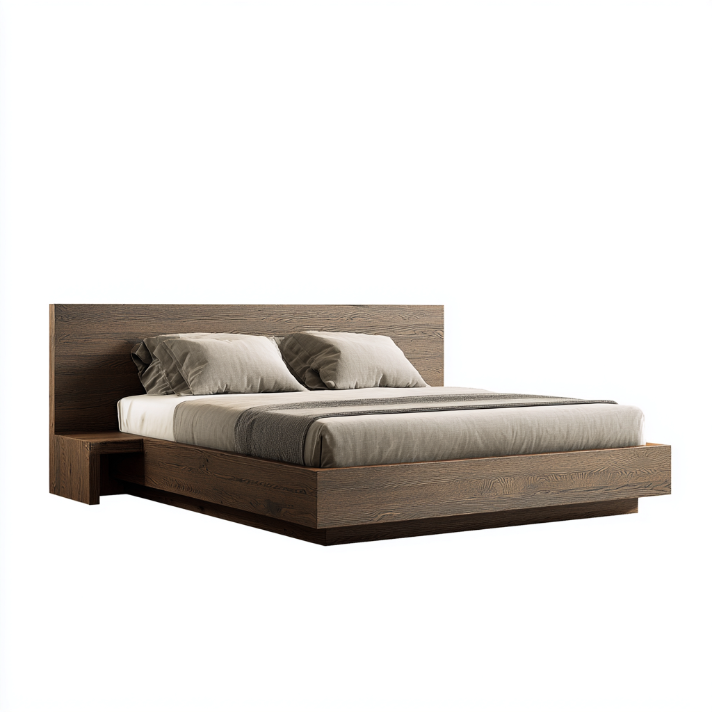 Lit double - bois - 210x165x95 cm - brun - pour chambre - design moderne-Interiorvo