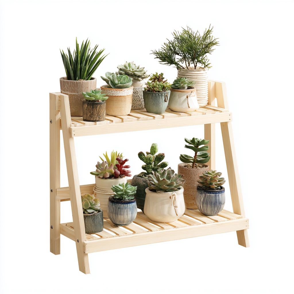 Pots et supports de plantes bois 60x25x55 cm beige adapté au jardin design naturel-Interiorvo