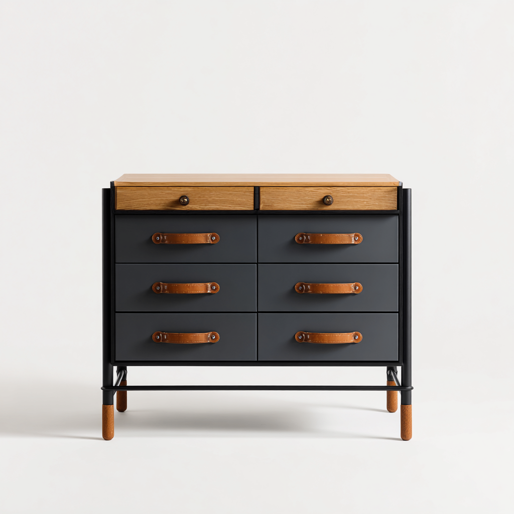 Commode - bois - métal - 90x45x85 cm - bleu foncé - bois - chambre - salon - design industriel-Interiorvo