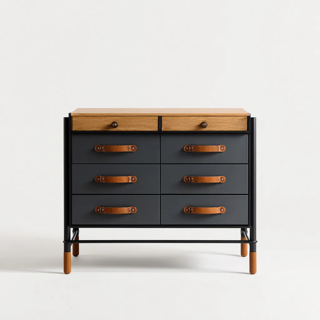 Commode - bois - métal - 90x45x85 cm - bleu foncé - bois - chambre - salon - design industriel-Interiorvo